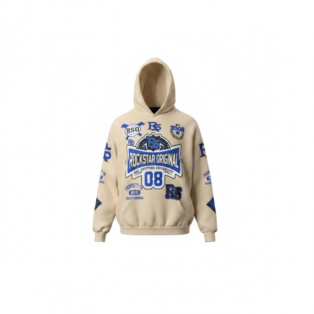 Rockstar Men's Cream and Tan Hoodie